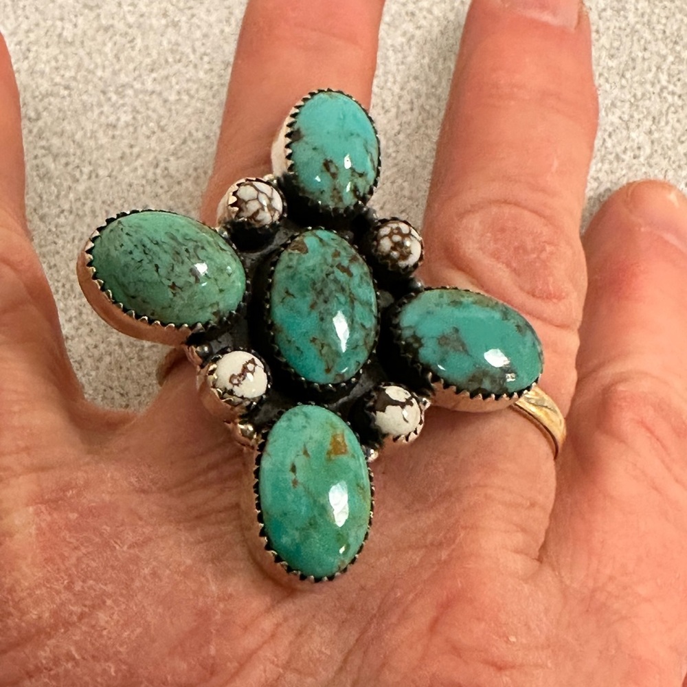 Big Bold Beautiful Sterling Turquoise Wild Horse Adjustable Ring
